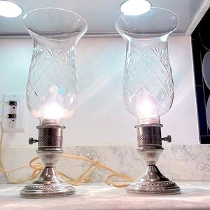 Sterling Silver Etched Electric Hurricane Lamps Candlesticks Matching Pair of 2